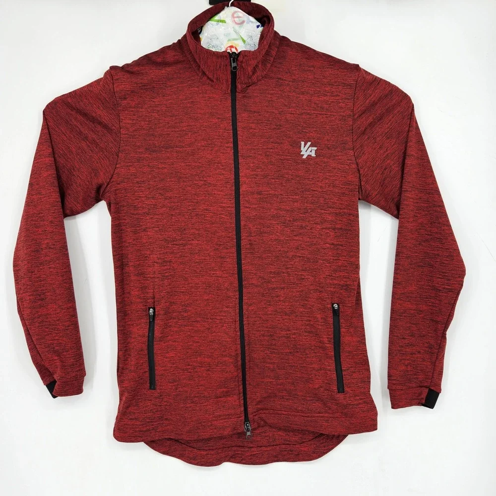 YoungLA Full Zip Jacket Mens Large Red Space Dye Athletic Gym Mock Neck Logo